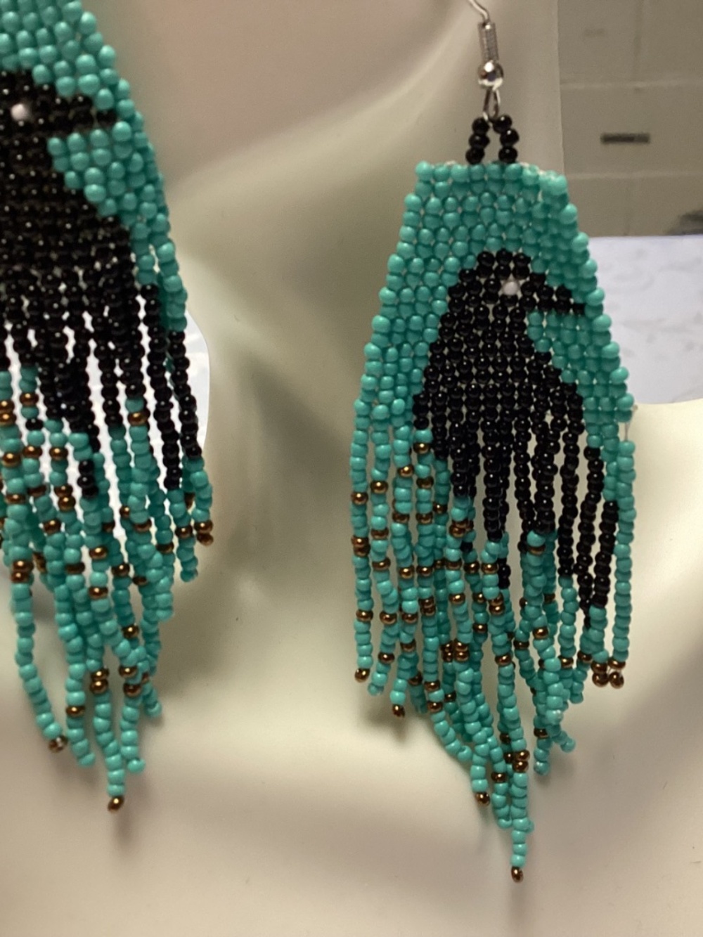 Crow Spirit Handmade Beaded Fringe Earrings ✨ Boho Raven Festival Dangles NWT - Picture 2 of 5